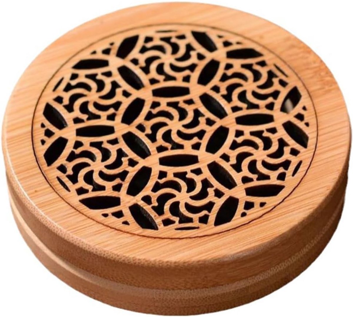 Houten wierookbrander voor aromatherapie, prachtig ontworpen met gegraveerde patronen, ideaal voor meditatie, yoga en huisdecoratie.