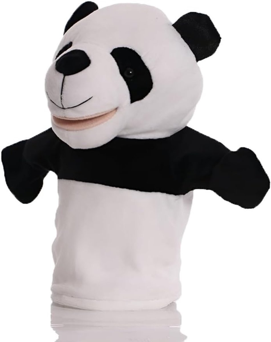 Zachte Pluche Handpoppen voor Kinderen, Dierenpoppen met Beweegbare Monden, Panda 25cm voor Peuters en Kleuters