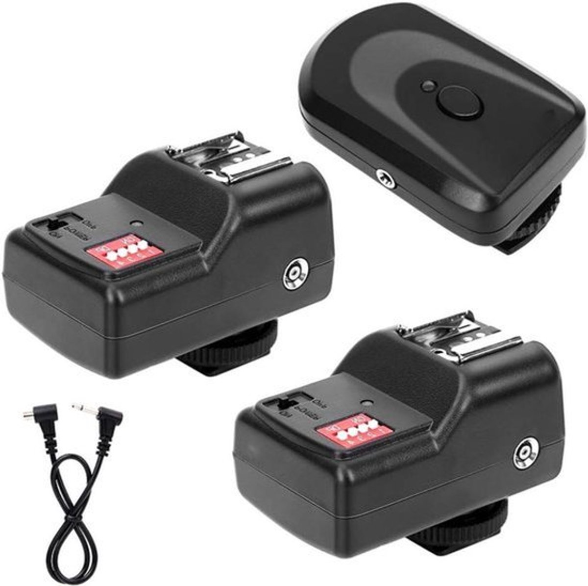 433 MHz Draadloze Flitstrigger Set - 16 Kanalen - Ontvanger Set met 1 Zender 2 Ontvangers 1 Sync Kabel - Gevoed door Batterij.