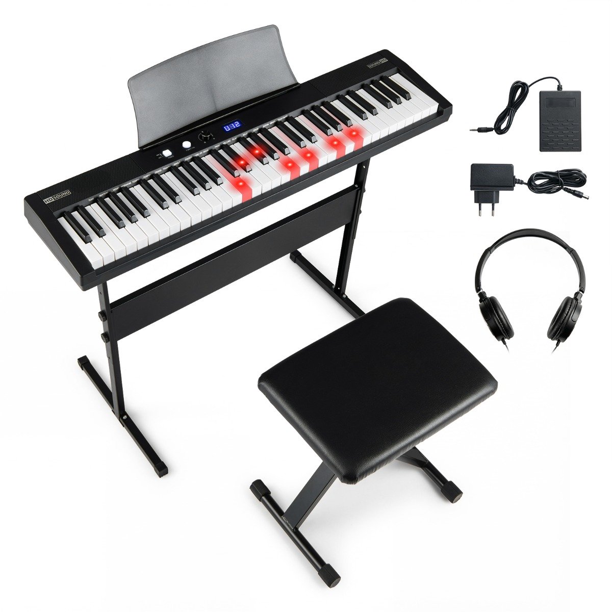 SureDeal® - Keyboard - Elektronisch - Toetsen Compleet - Hoogte Verstelbare Standaard - Kruk - 90,5x23x5,5 cm - Donkerbruin