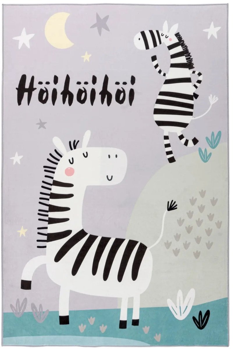 Dutch XXL Kindervloerkleed | Tapijt | Wonder Zebra's | Grijs | 160x230 cm