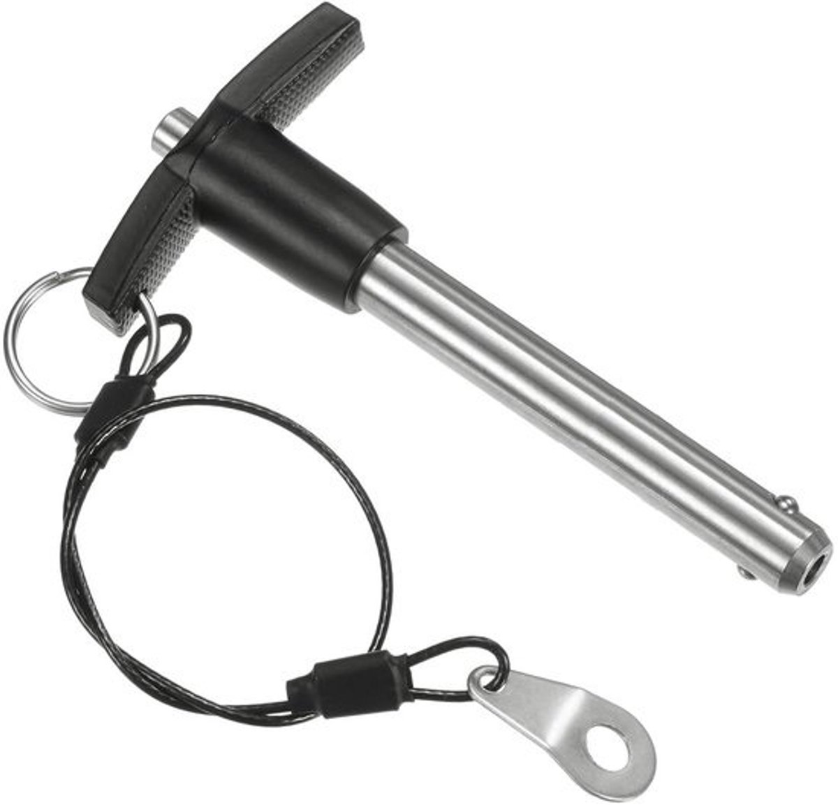 T-handle vergrendelingspin met drukknop, 25/64" (10mm) diameter, 2-3/8" (60mm) gebruikslengte, snelontgrendelbare pinnen met lanyard van roestvrij staal