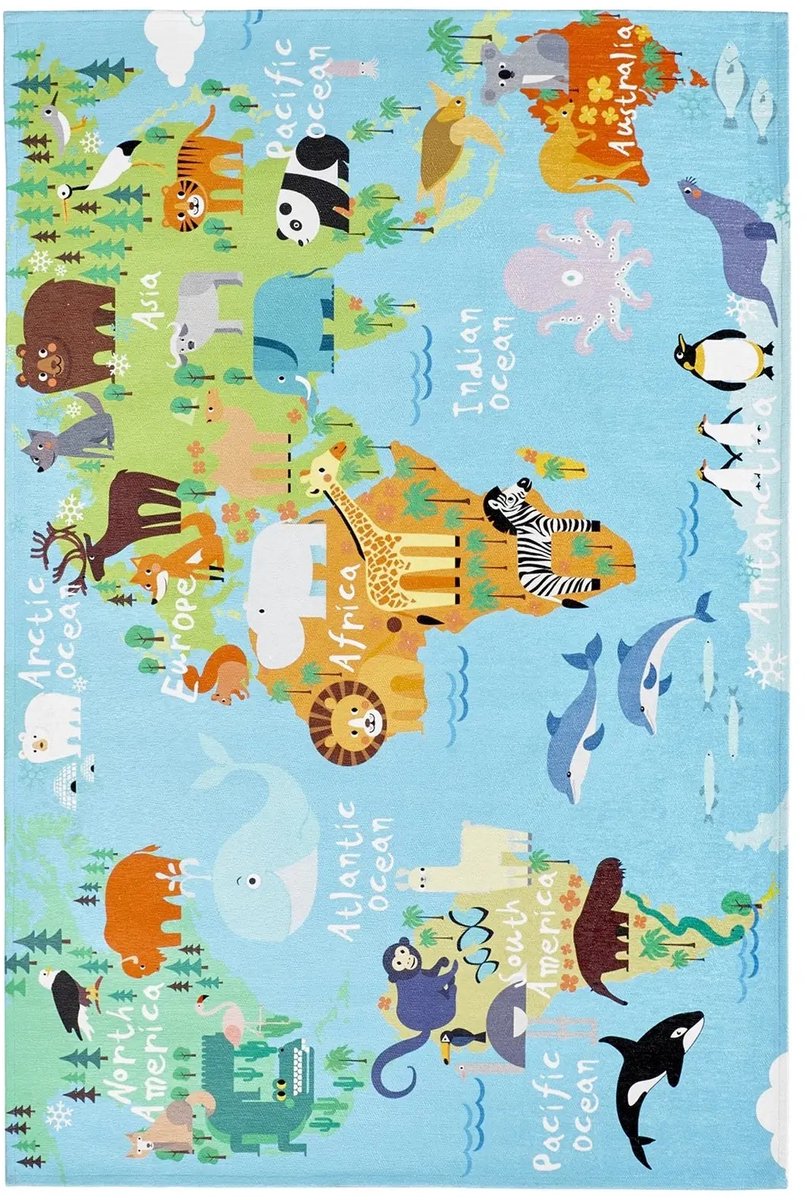 Dutch XXL Kindervloerkleed | Tapijt | Sympathy | Wereldkaart | Multikleur | 120x170 cm
