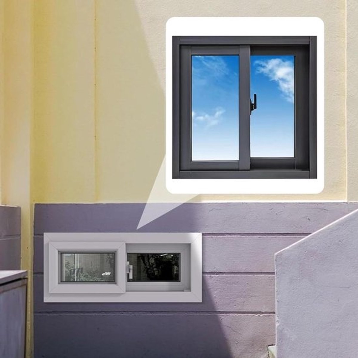 Schuifraam Vervanging - Horizontaal Raam - Kelder Verfraaien - Gehard Glas - 28x18 inch - Zwart