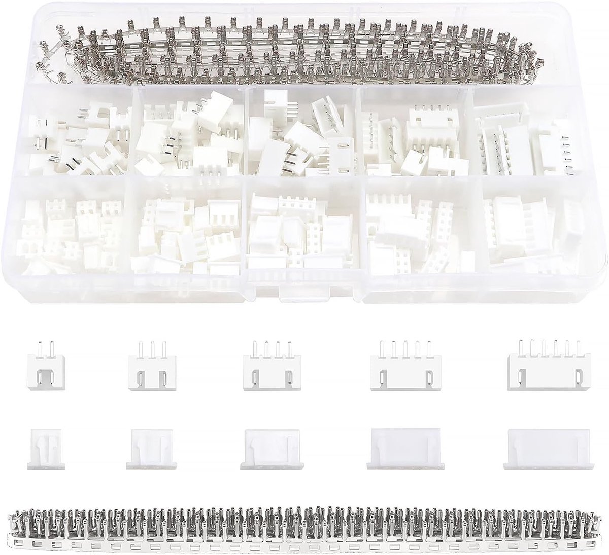 Complete Connector Kit met 420 Stukken, JST-XH 2/3/4/5/6 Pin Huizen, Vrouwelijke en Mannelijke Stekkers, inclusief Crimpcontacten voor Elektronische Toepassingen
