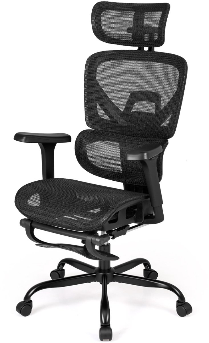 SureDeal® - Bureaustoel - Mesh - Voetsteun Draaibare - Verrijdbaar - Hoge Rugleuning - 71x71x115 cm - Donkerbruin