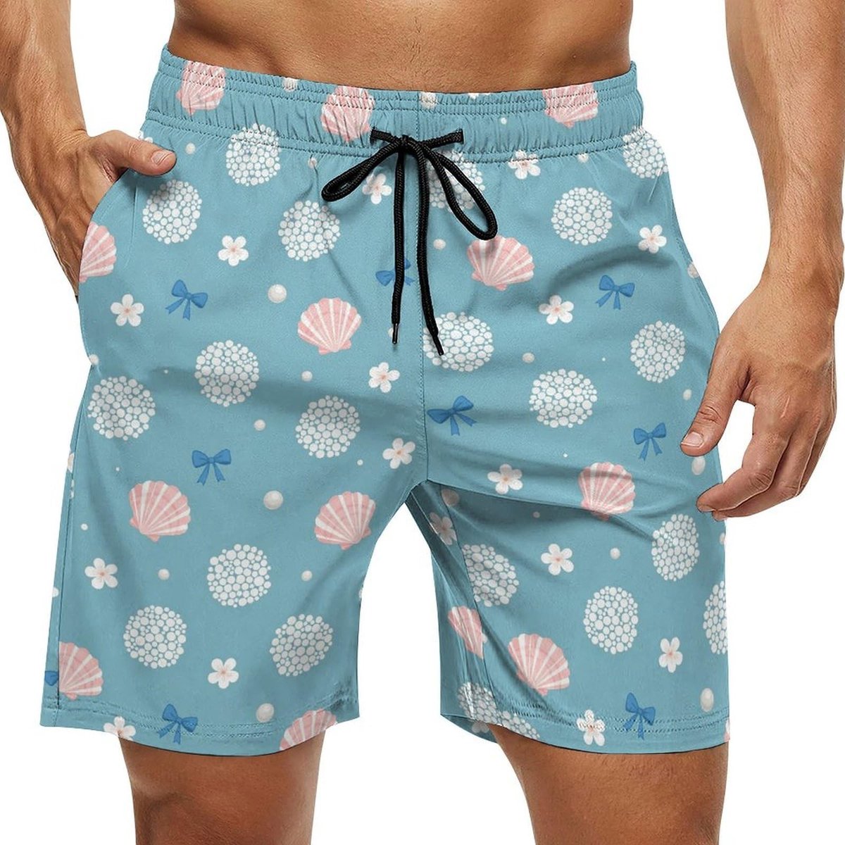 Heren Strandboardshorts - Bloemen en Schelpen