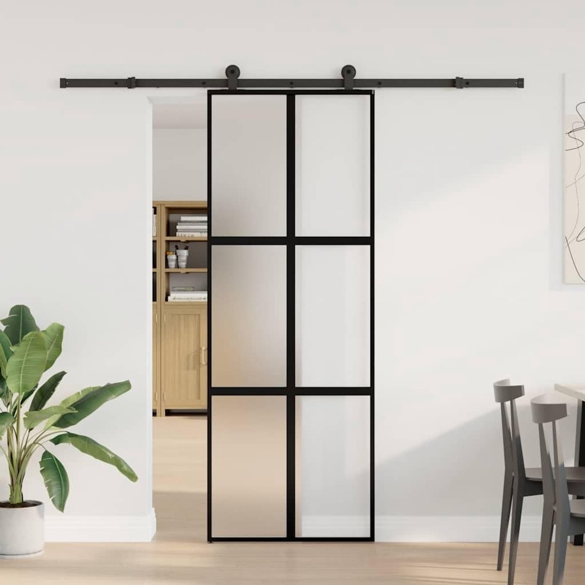 Schuifdeur met beslag 76x205 cm - Gehard glas en aluminium