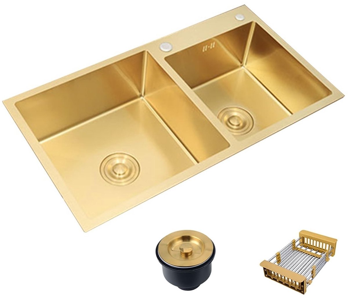 Gouden Dubbele Spoelbak - Roestvrijstaal - 80x45cm