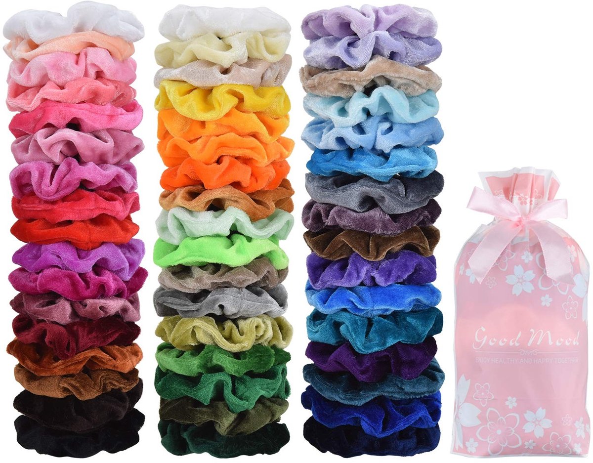 Velvet scrunchies - Set van 50 kleurrijke haarbanden