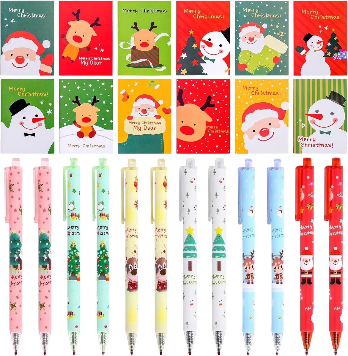 Mini Kerst Notitieboekjes Set van 24 Stuks, Inclusief Pennen en Papieren voor Kinderen, Perfect als Verjaardagscadeau en Kerstdecoratie