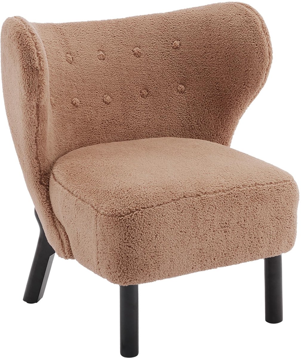 Moderne Teddy Velvet Leunstoel - Houten Poten en Bruin