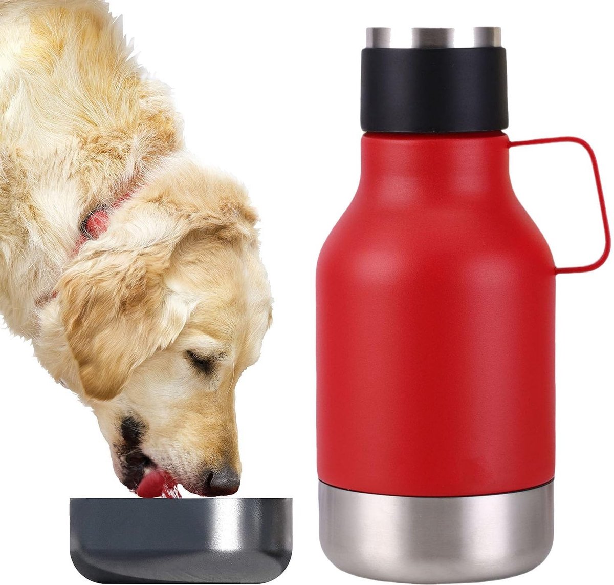 2-in-1 Portable Hondenkommen en Waterfles - Insulated Reisbeker - Rood