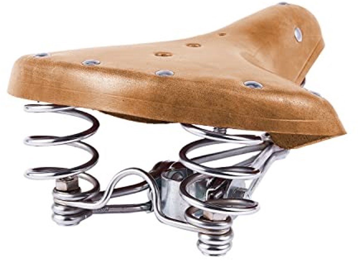 Fietszadel - Retro Leren Zitting met Schokabsorptie - Bruin