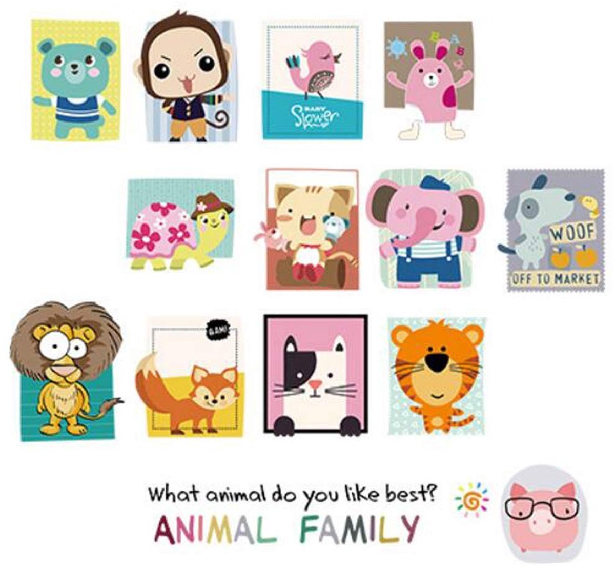 Wandstickers met dieren - Cartoon Familie