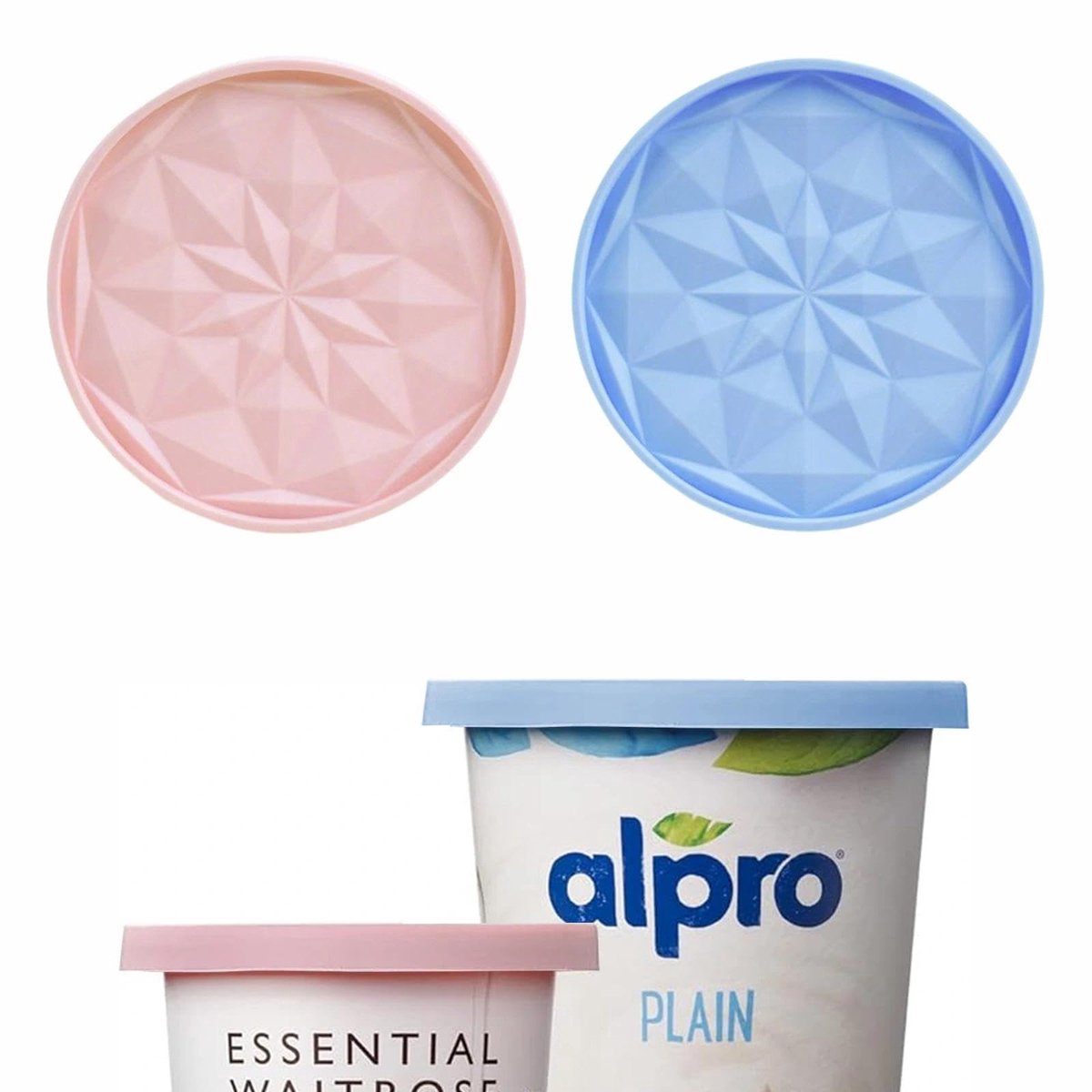 Herbruikbare Siliconen Deksels - Set van 2 voor Yoghurtpotten - Blauw en Roze