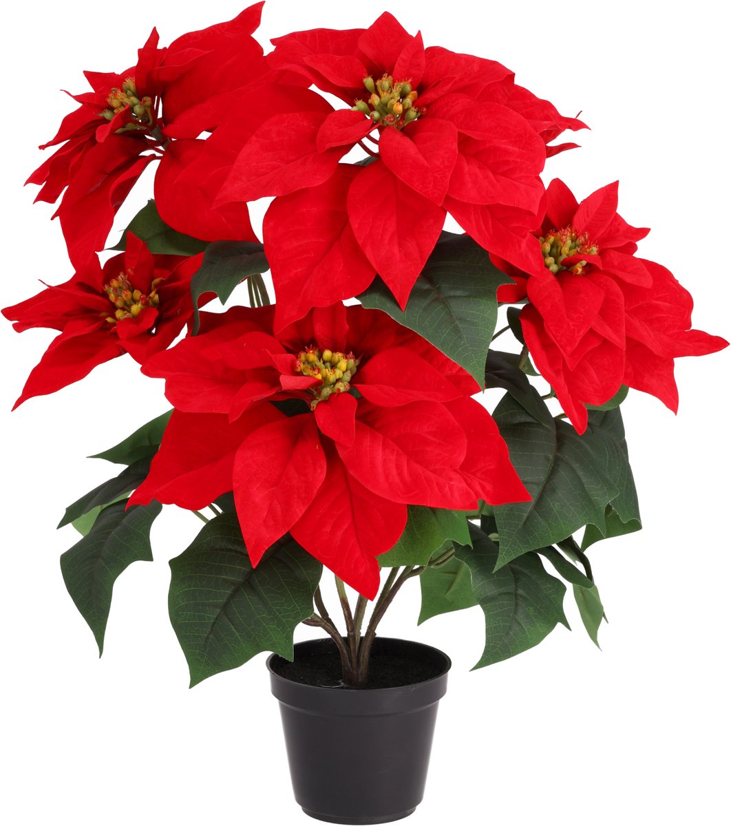 Kerstster Poinsettia kunstplant 58cm in kweekpot