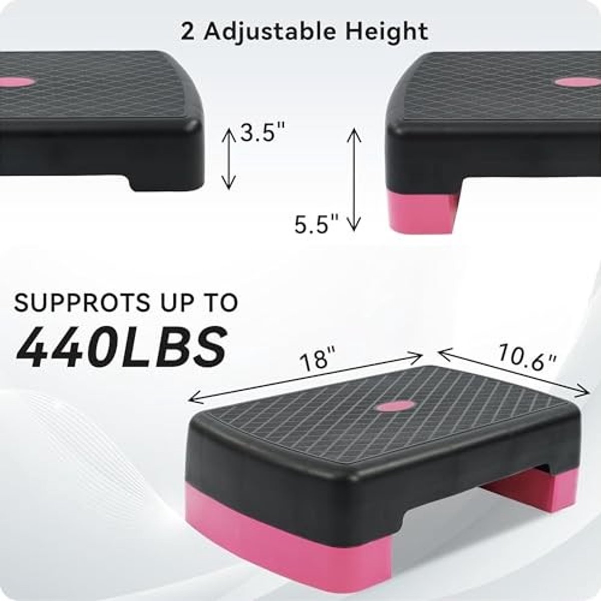 Aerobic Step Platform - Lichtgewicht met 2 Hoogtes - Zwart en Roze