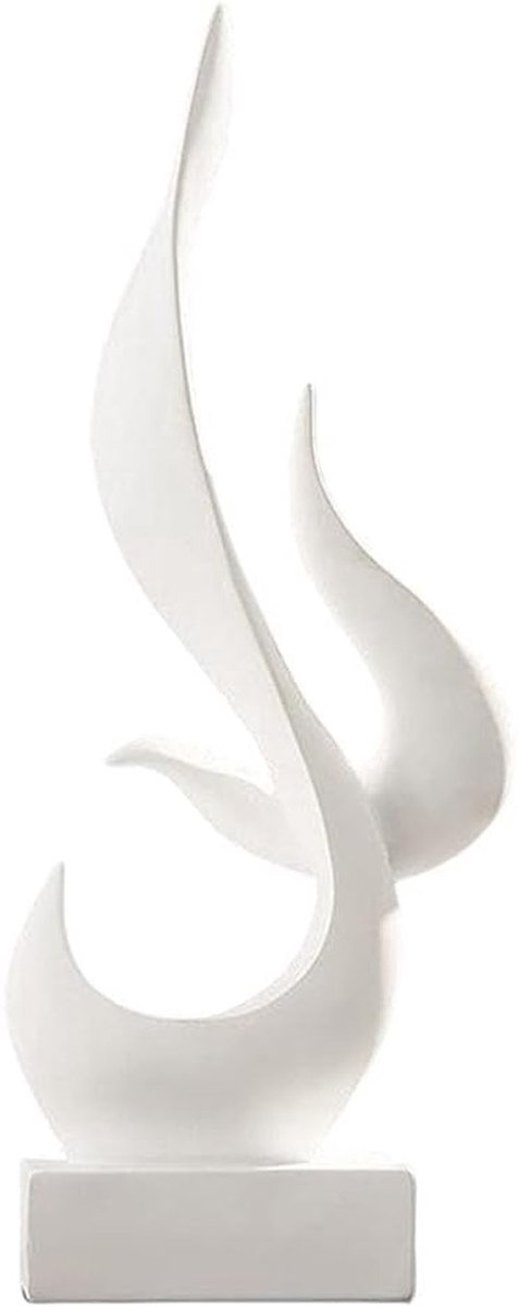 Abstracte Vlam Beeldhouwwerk - Minimalistische Hars Standbeeld in Wit