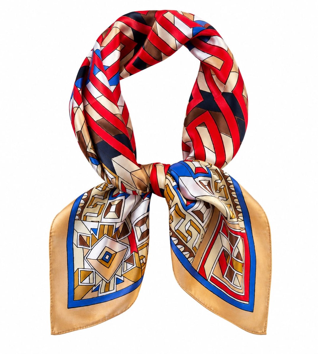Zijde Vierkante sjaal rood, beige |Deels silk 70x70 CM Youhomy accessoires neksjaaltje | Satijn Hoofdsjaal | Stewardess Sjaaltje| Cadeau Moederdag cadeau| Valentijnsdag cadeau| Sinterklaas cadeau| Kerstcadeau