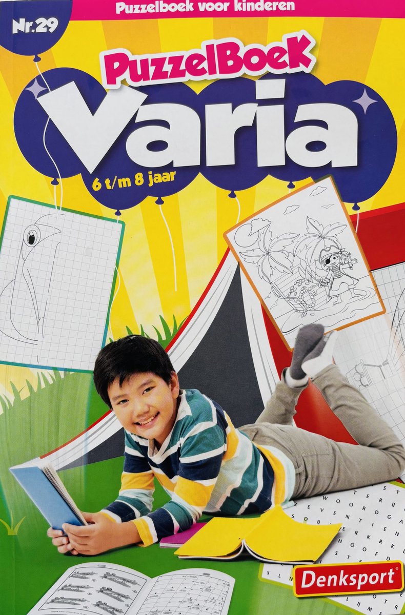 Denksport Varia Puzzelboek Kinderen 6 t/m 8 Jaar – 96 Pagina’s – Kinderpuzzels, Doolhoven, Zoek de Verschillen & Meer