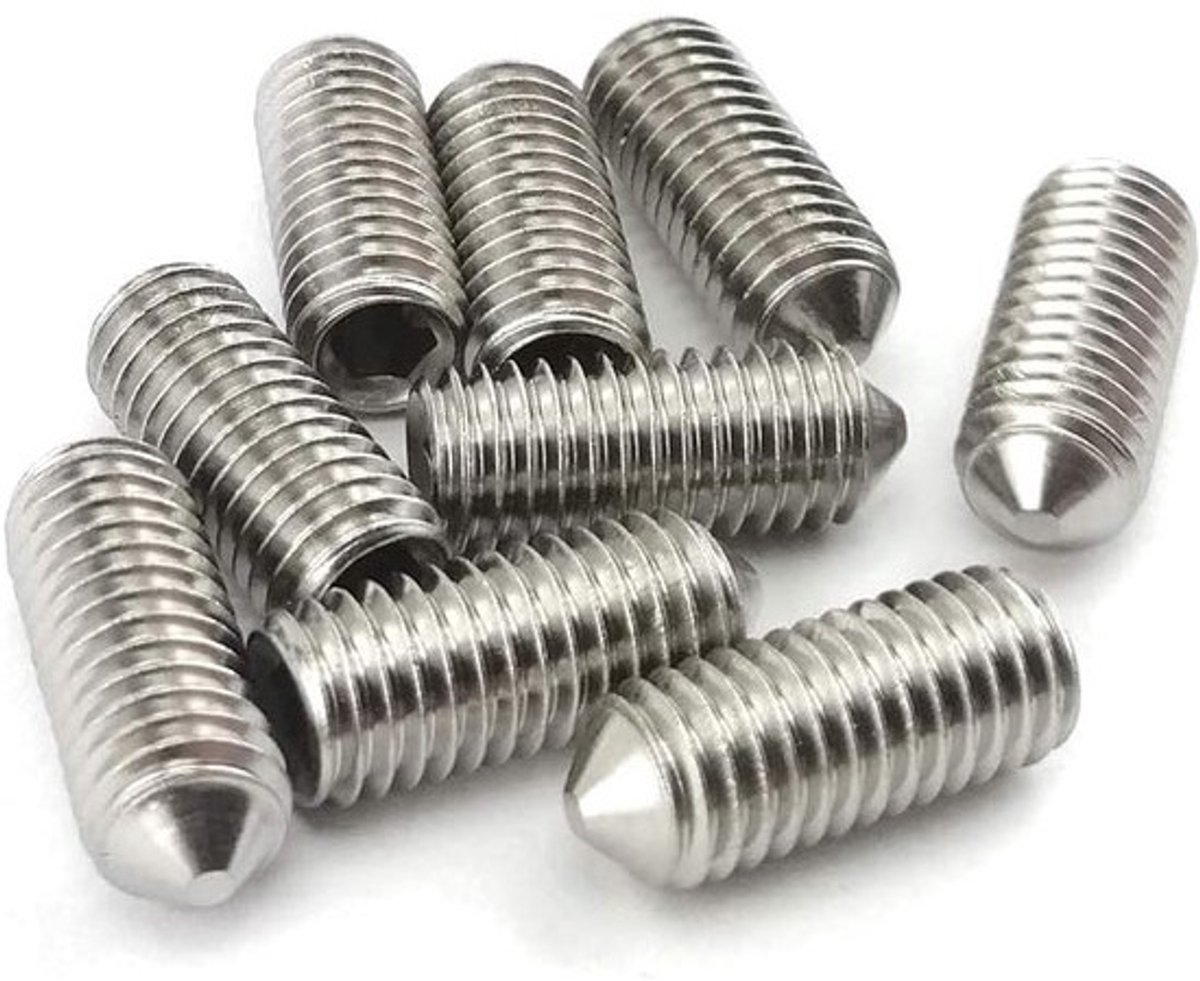 Zeskantboutenset - Kegelpuntschroeven Stelschroeven - Bevestigen van onderdelen - Roestvrij staal A2 - M10x30 - Zilver