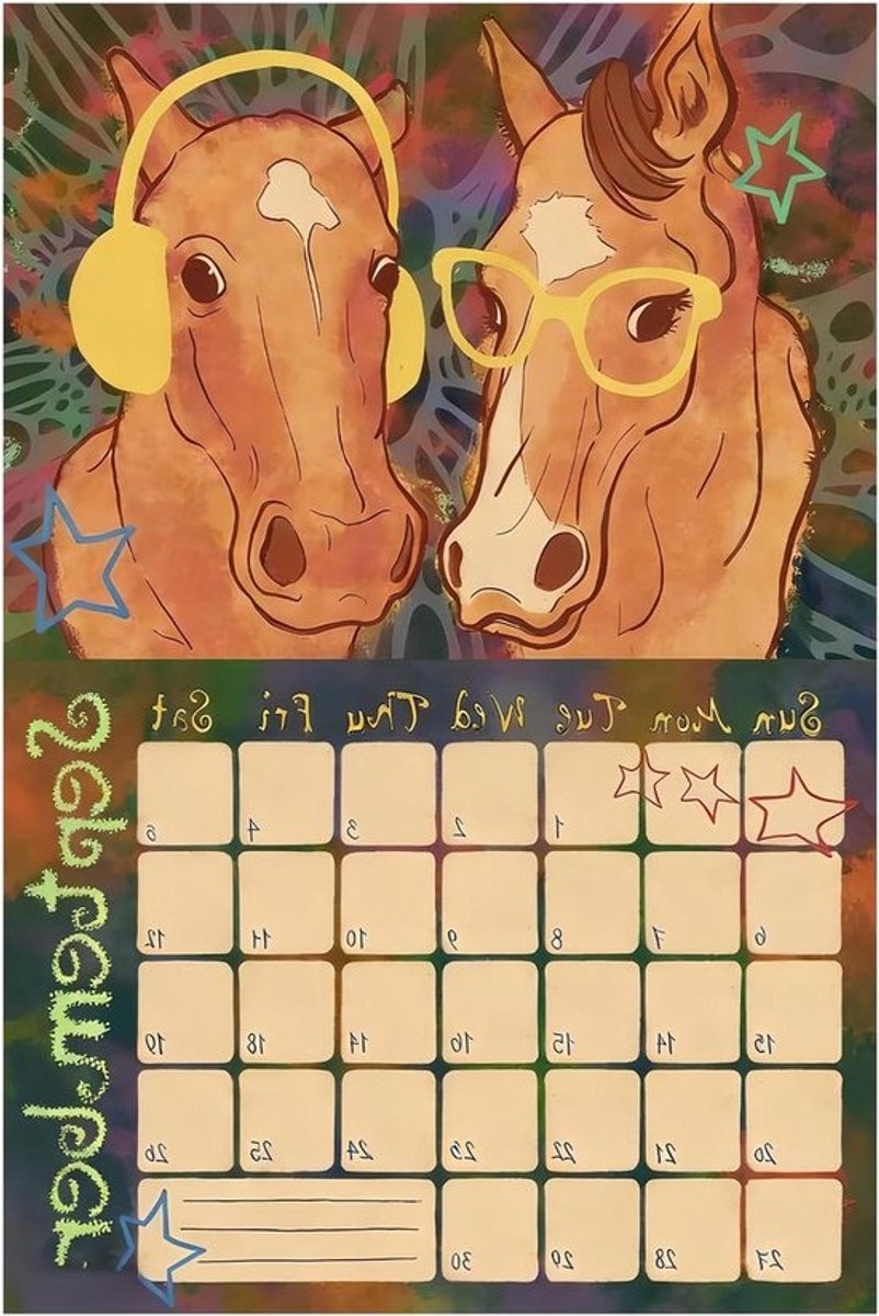 Maandkalender 2026 - Wandkalender Planner - Afspraken Plannen - Artistiek Beschilderd - 30 x 20 x 1 cm - Multicolor