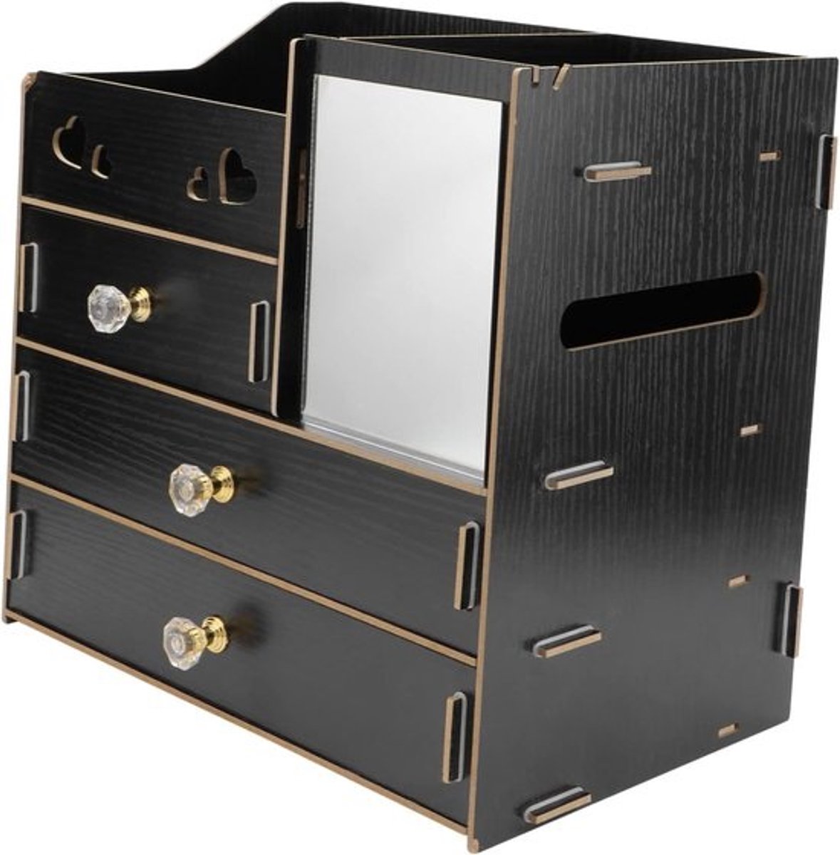 Houten Make-up Organizer - Cosmetica Opberger Spiegel - Bureau Opruimen - Met Lade en Spiegel