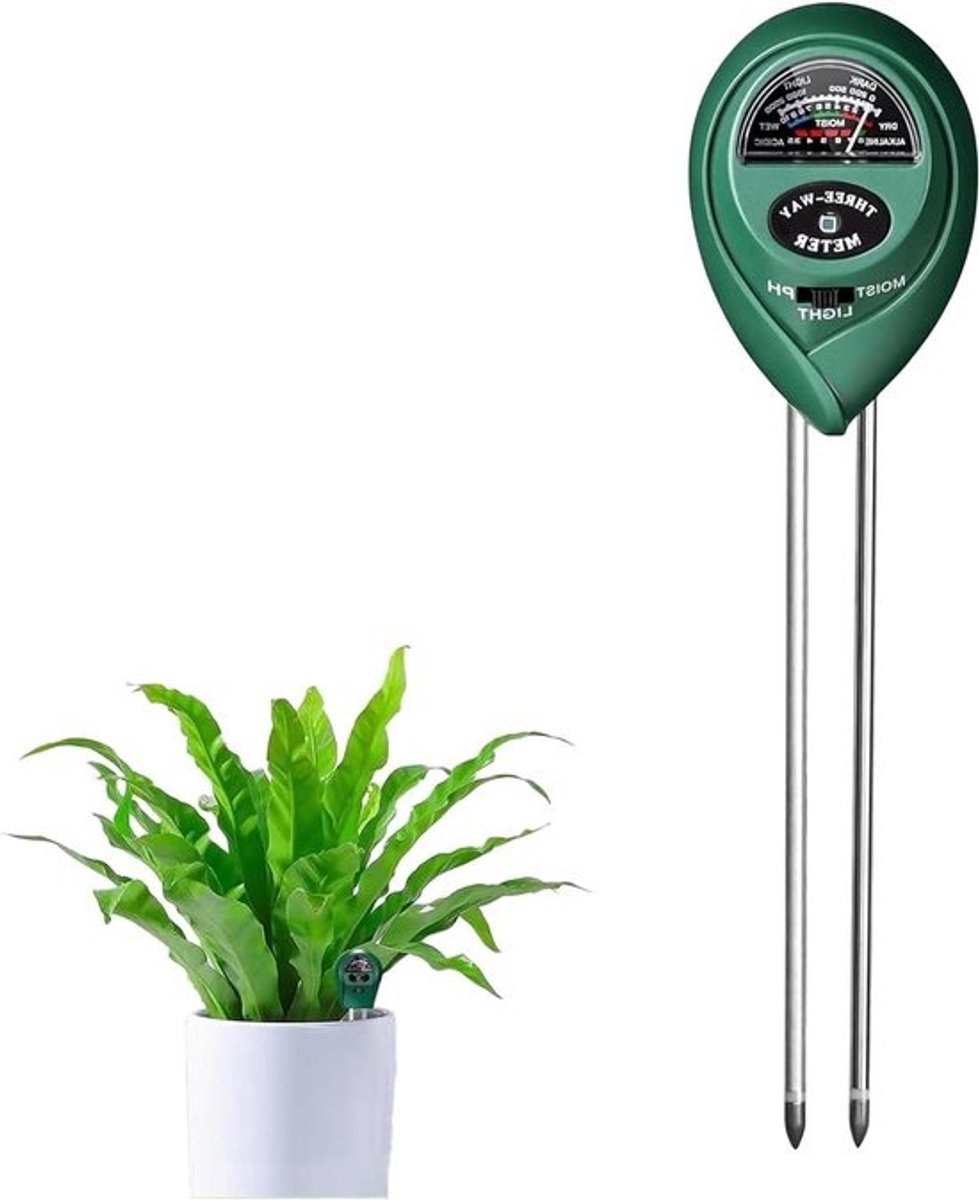 Bodemtester 3-in-1 - Vochtmeter Planten - Planten Verzorgen - Nauwkeurige Bodem Analyse - 26.8 cm - Donkergroen