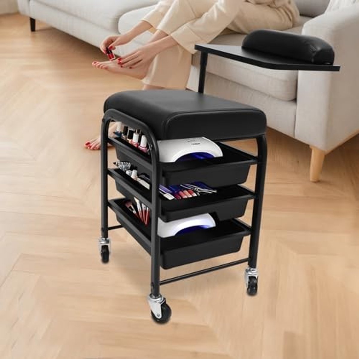 Beauty Trolley met 3 Lades - Zwart