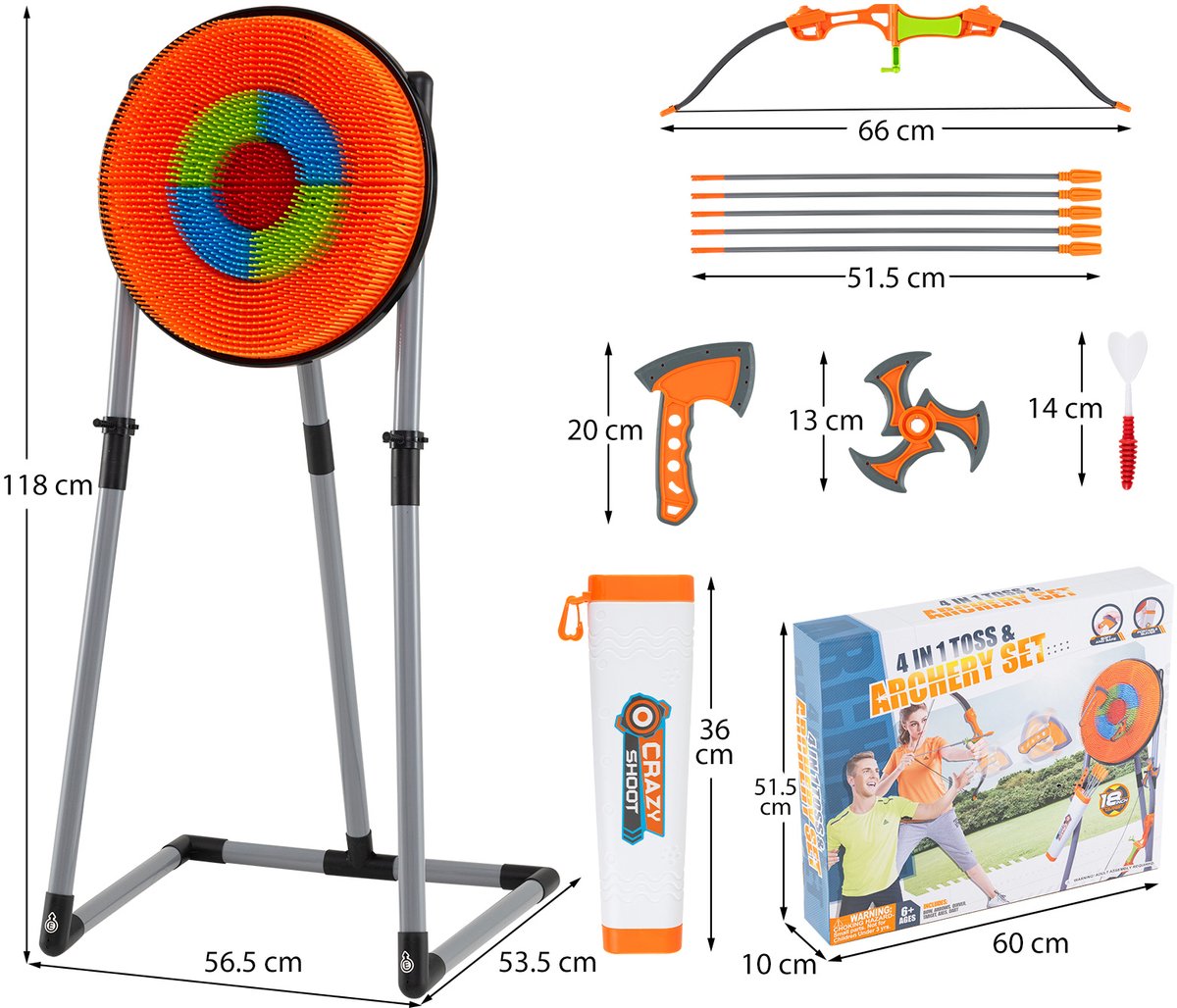 SureDeal® - Speelkamer - Bijlwerpspel Schietschijfset - Borstelharen - Kinderen - Volwassenen Binnen - Buiten - 56,5x53,5x118 cm - Oranje