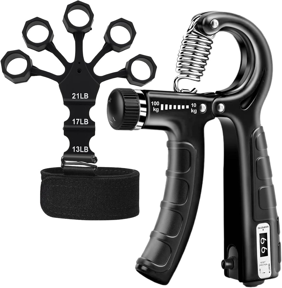 Set van 2 Handtrainers voor Gripsterkte, Verstelbare Vingertrainers en Ondersteuning voor Herstel, Ideaal voor Fitness en Atleten (22-100 kg)