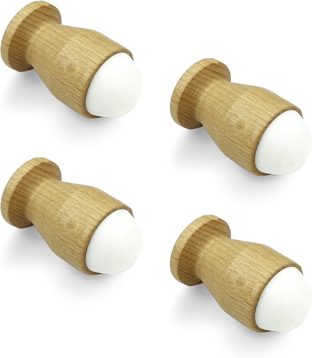Houten deurstoppers met schroeven – Set van 4, schokabsorberend, geluidsdempend en beschermend voor meubels en muren (cylindrisch hoog)