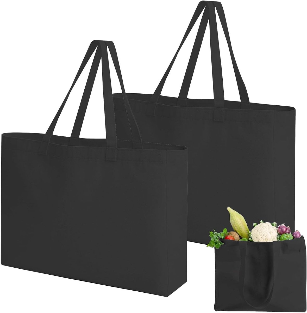 2 Stuks Katoenen Tas, Grote Herbruikbare Shopping Bag van 45 x 35 x 8 cm, Ideaal voor Sport, Wax en Dagelijkse Aankopen
