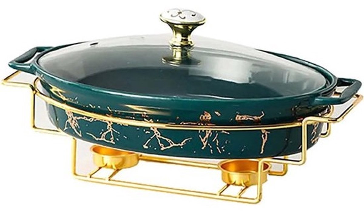 Chafing Dish Set - Buffet warmer Voedselverwarmer - Feesten organiseren - Imitatie marmer afwerking - 1.05 kwart - Groen