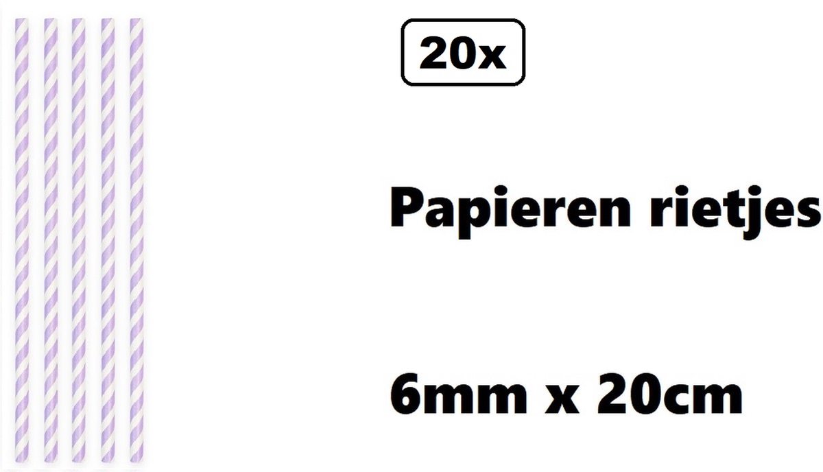 20 stuks Papieren rietjes stripes lila/wit - 100% biologisch afbreekbaar - Thema party feest festival uitdeel rietje drinken