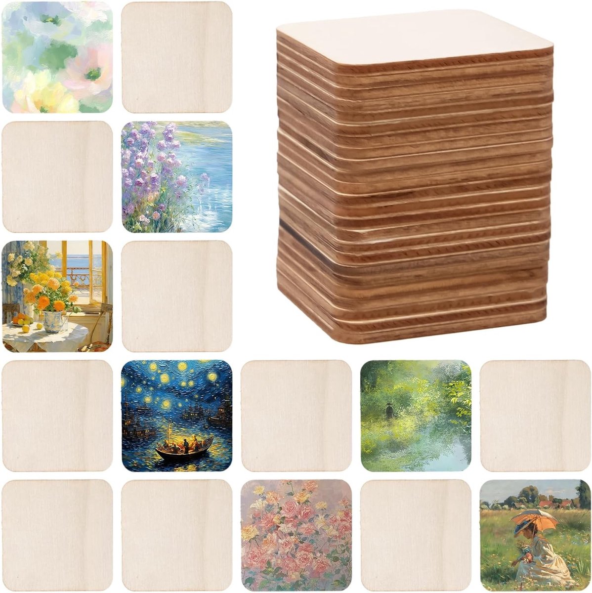 Houten vierkante schijven van 6 cm - 150 stuks voor knutselen, coasters en snijwerk