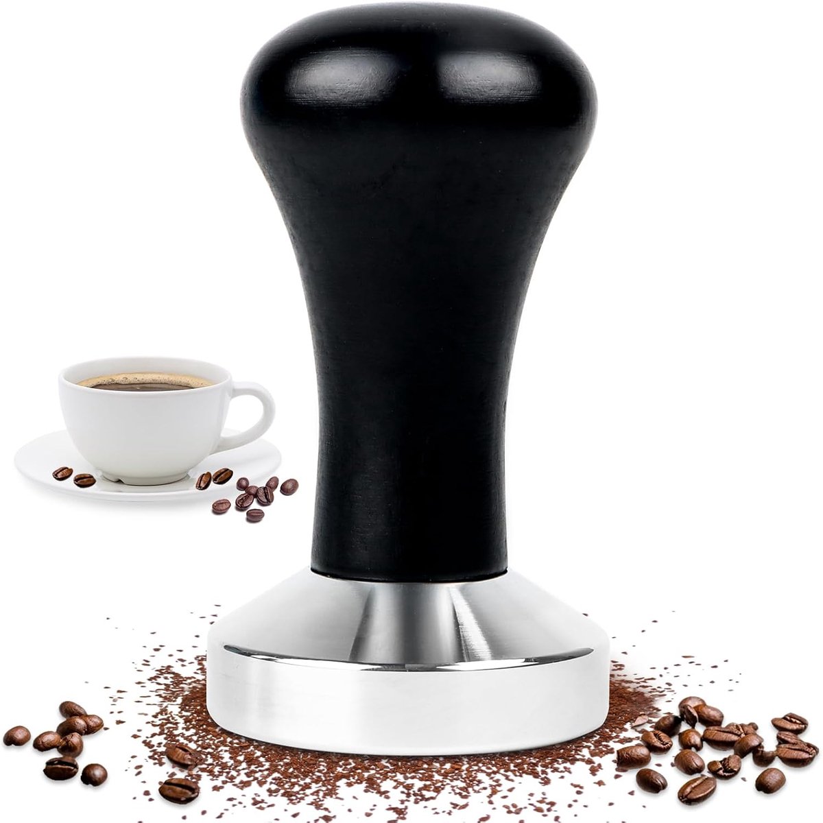 Koffiestamper van 51 mm - Koffiestamper - Espressostamper van roestvrij staal - Voor de perfecte espresso, voor cafés en koffieliefhebbers - Zwart