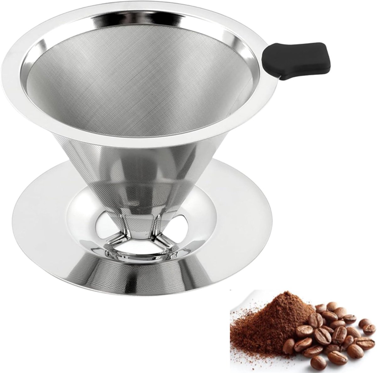 KZQ Roestvrijstalen koffiefilter voor pour-over - 800 mesh herbruikbaar metaalfilter - Papierloos en milieuvriendelijk - Geschikt voor thuis en kantoor - Zilver