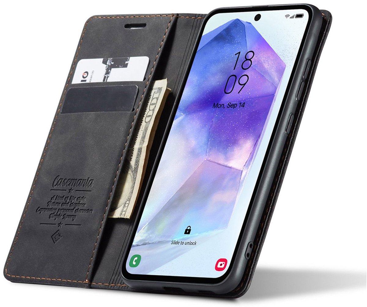 CaseMania Bookcase hoesje geschikt voor Samsung Galaxy A27 - Effen Zwart - Kunstleer