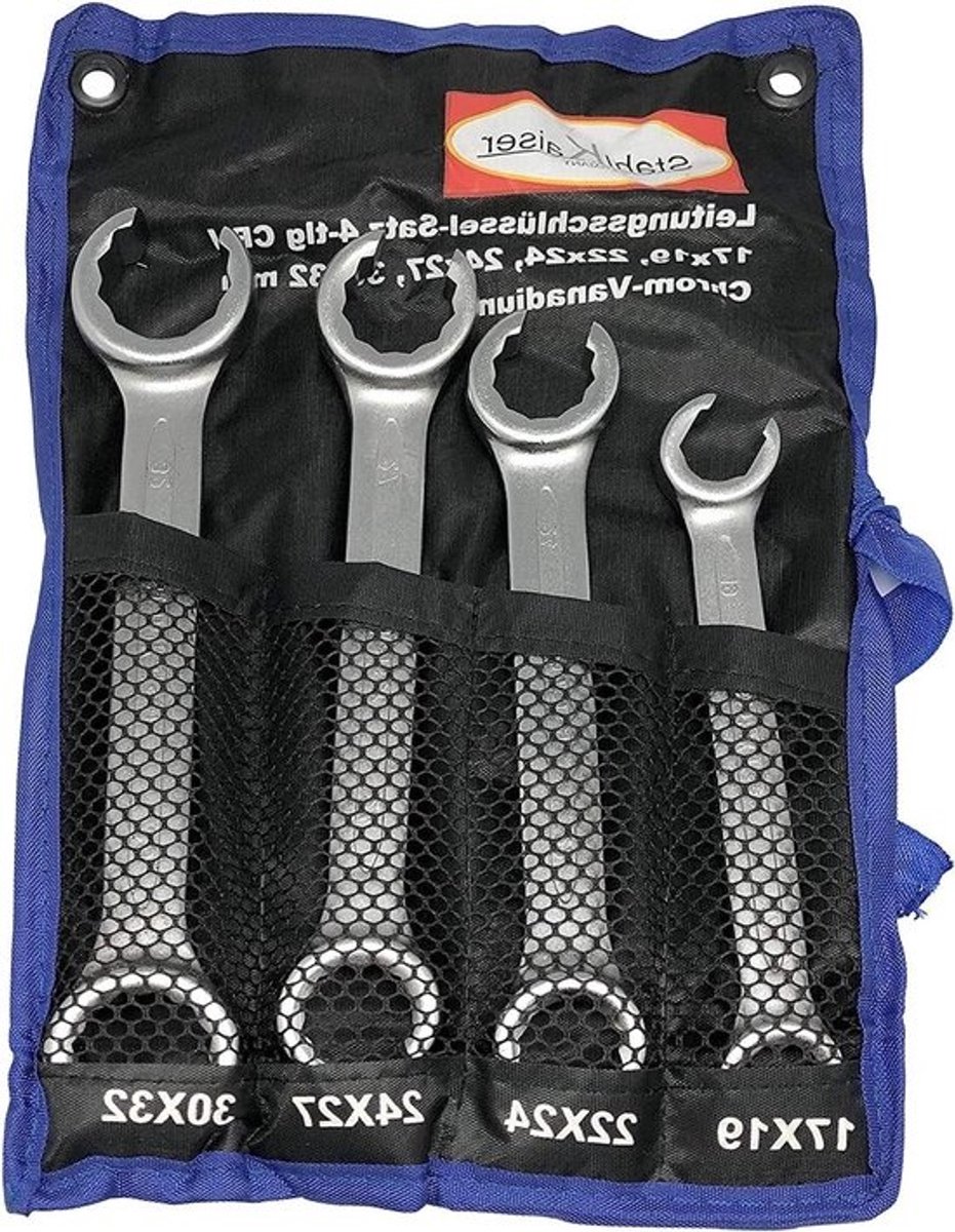 Ringsleutelset Hydrauliek - Leidingsleutel Dubbele Sleutel - Remleiding Reparatie - Fijn Getand - 17-32 mm - Grijs