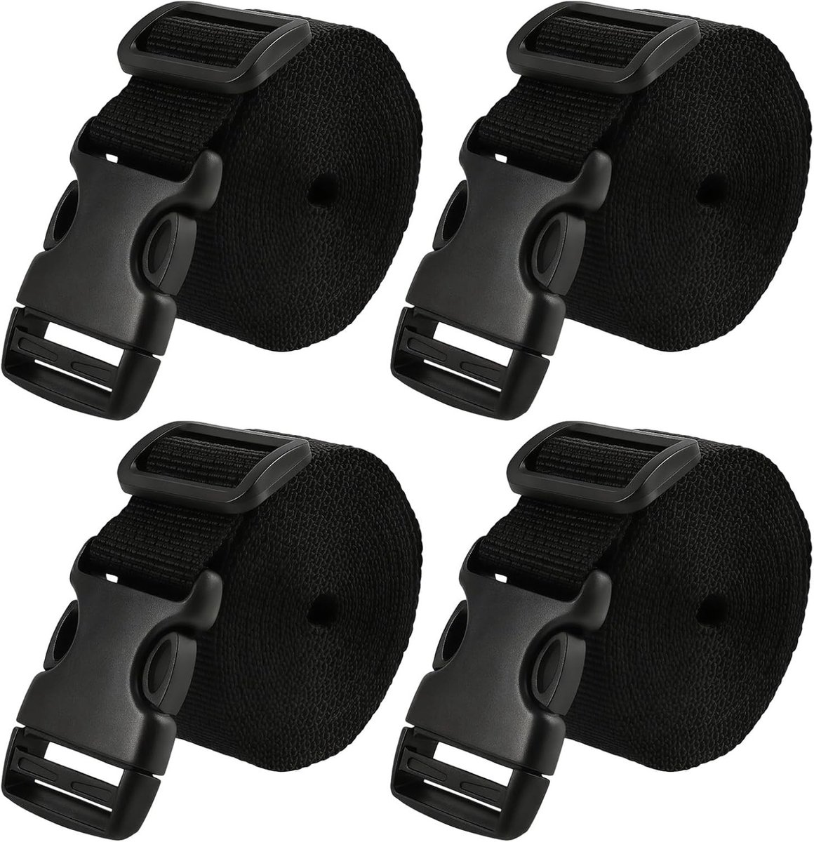 Verstelbare 25 mm x 3 m spanbanden met snelle sluiting, 4 stuks, geschikt voor bagage, kamperen en tenten, zwart