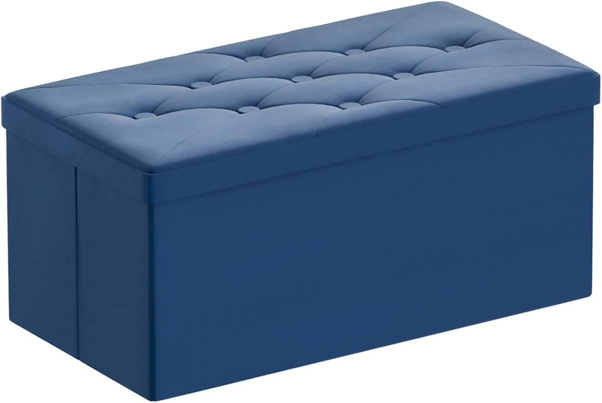Opvouwbare Poef met Opbergruimte van Velvet, Zitbox met Deksel voor Woonkamer, Slaapkamer en Hal, 80 x 40 x 40 cm (Blauw)