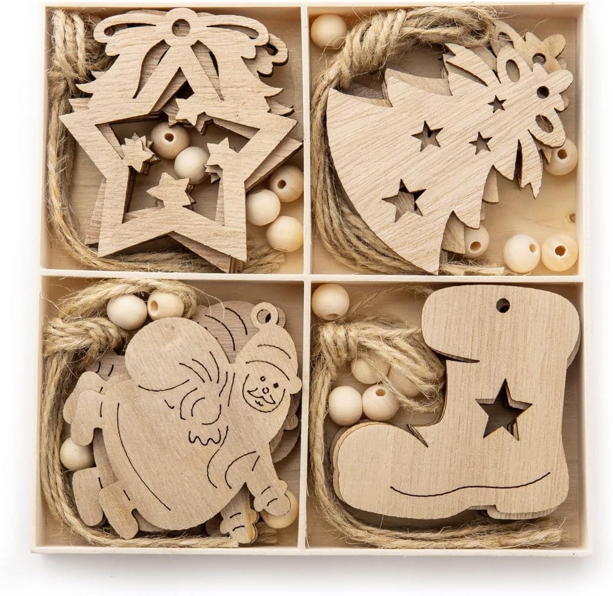 20 Stuks Houten Kersthangertjes voor Kerstboomdecoratie en Kerstkrans Versiering