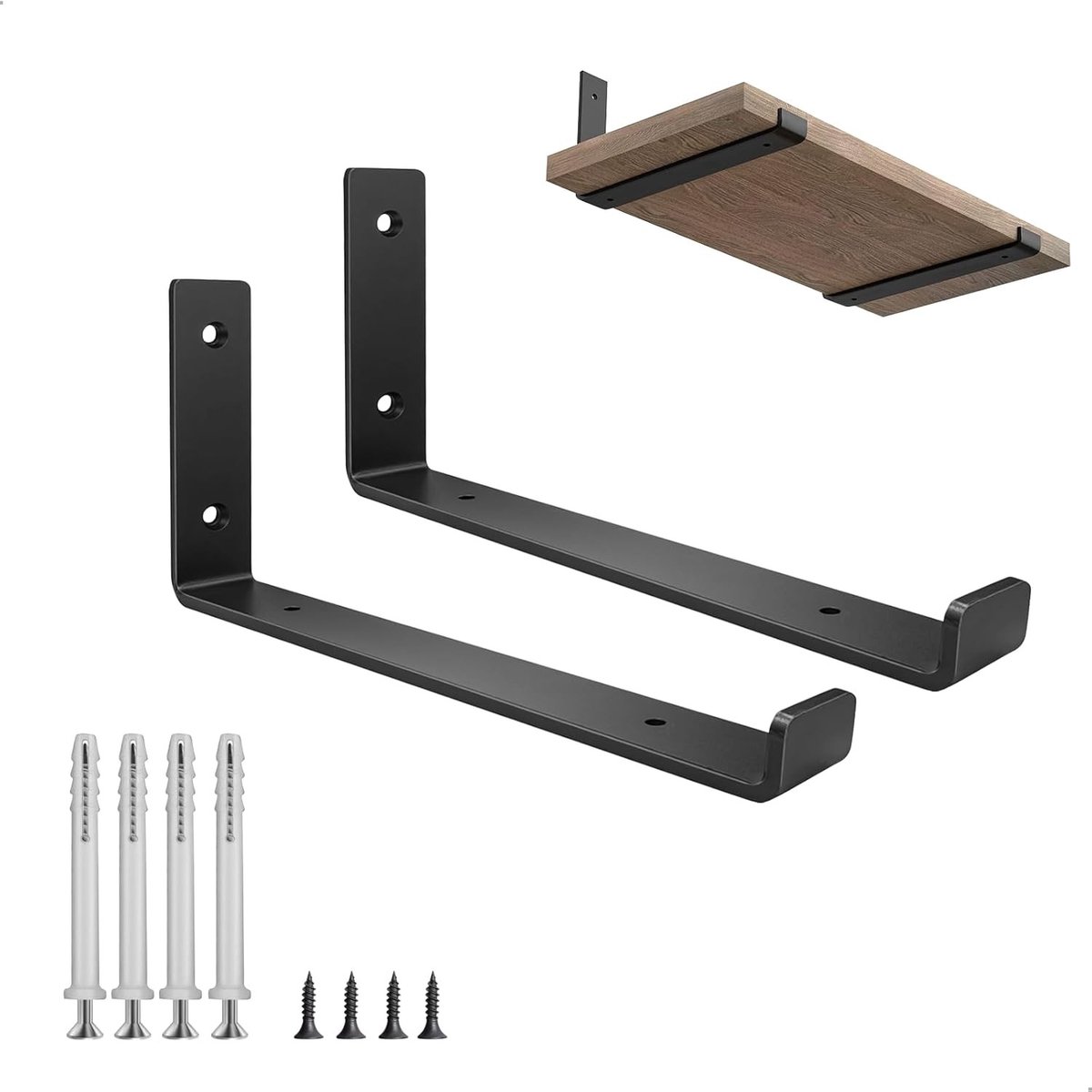 Stevige metalen wandplanken houders, 2 stuks, 5 mm dik, zwart, hoekbeugels voor zwevende planken, montagekit 25 cm