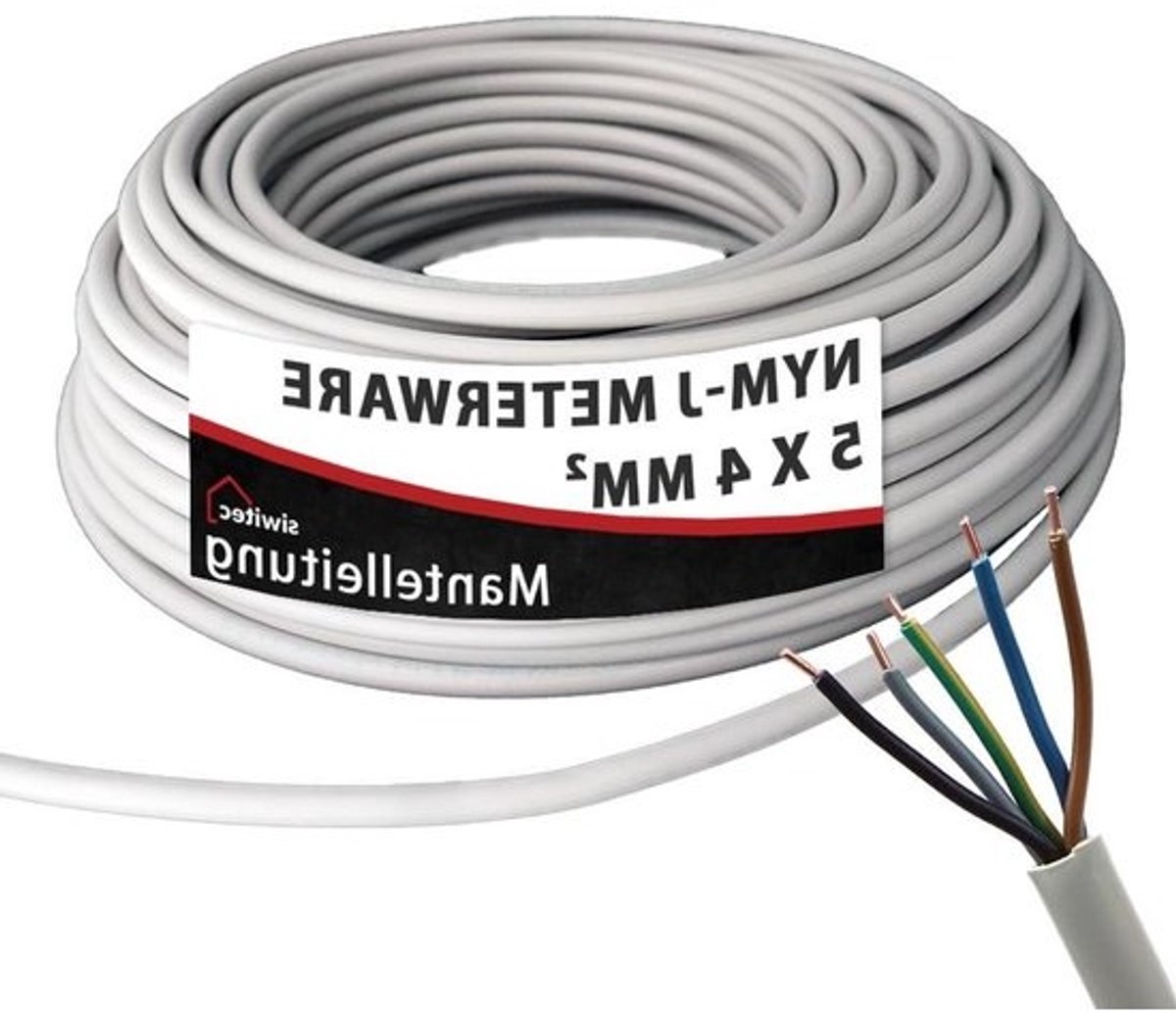 Installatiekabel NYM-J - Mantelkabel Electriciteitsdraad - Vaste Installatie - 5 x 4 mm² Aderen - 33 Meter - Grijs