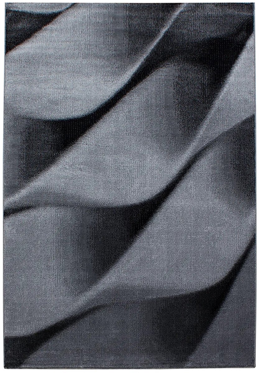 Dutch XXL Modern Vloerkleed | Tapijt | Parma | Golven | Zwart | 80x300 cm