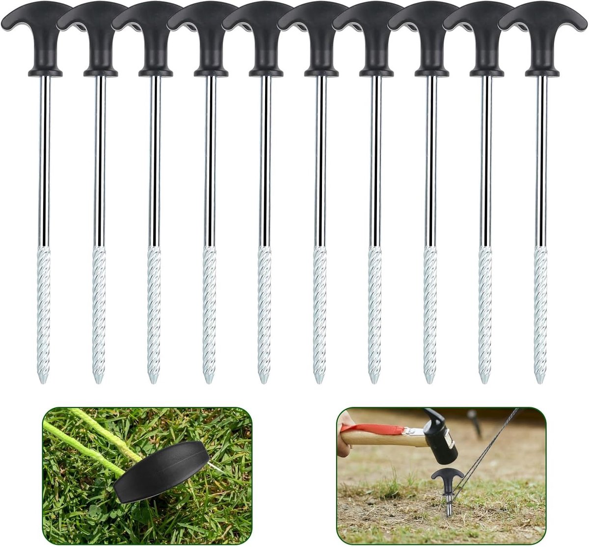 Robuuste Stalen Tent Haringen met Draad- en Kabelhouder - 21 cm Camping Haringen, Metalen Tentankers voor Buitenactiviteiten