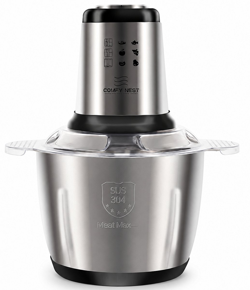 Elektrische Hakmolen 1000W – Multifunctionele Foodprocessor met 3L RVS Kom – Voor Vlees, Groente en Fruit – Zilver