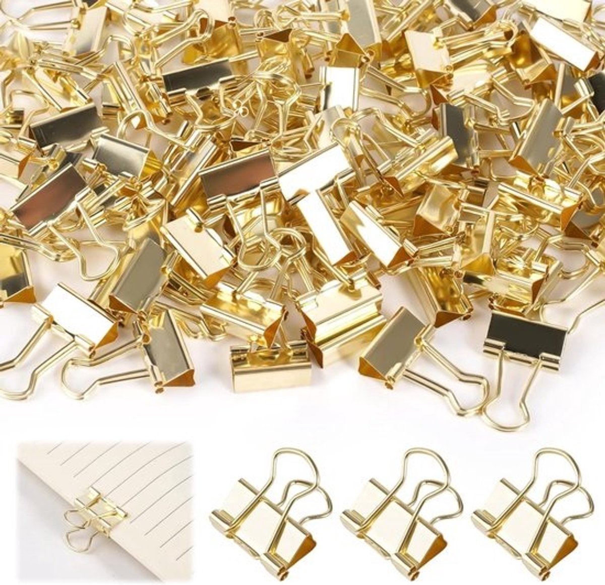 Foldback nietjes - Gouden klemmen - Documenten ordenen - Sterk en duurzaam metaal - 19 mm - Goud